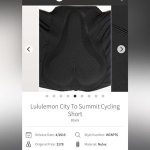 Lululemon City To Summit Cycling Short Black Nulux Full Bike Seat Pad Size S